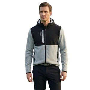 RLX Ralph Lauren Golf Jacket Hoodie Mens L Gray Black Performance Full Zip $248